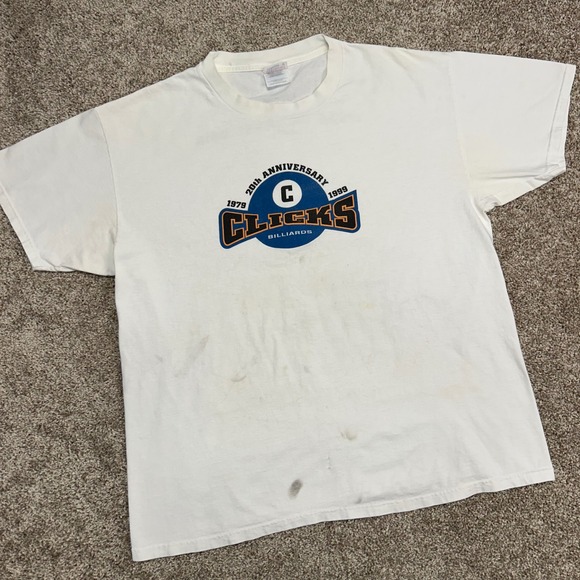 Vintage Clicks Billiards 1979-1999 Shirt Men Size XL STAINS** 20th Anniversary - Picture 1 of 12